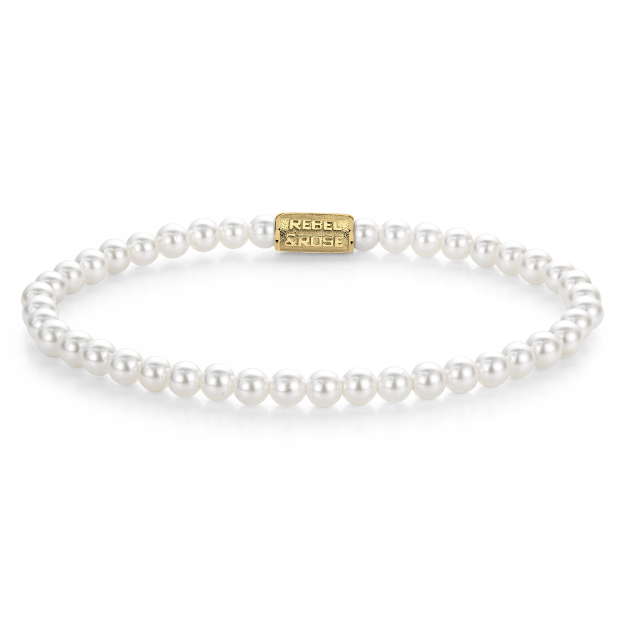 Armband van het merk Rebel & Rose. De armband heeft een hoogwaardige elastische stretch koord, met 4mm van Parels.