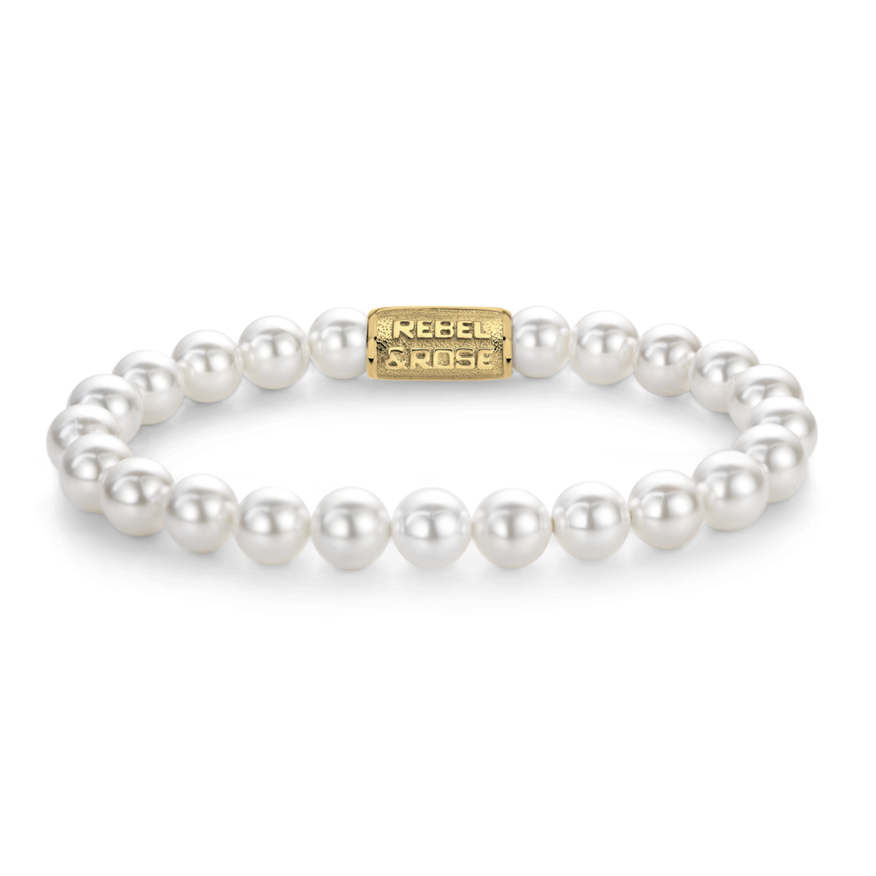 Armband van het merk Rebel & Rose. De armband heeft een hoogwaardige elastische stretch koord, met 8mm van Parels.