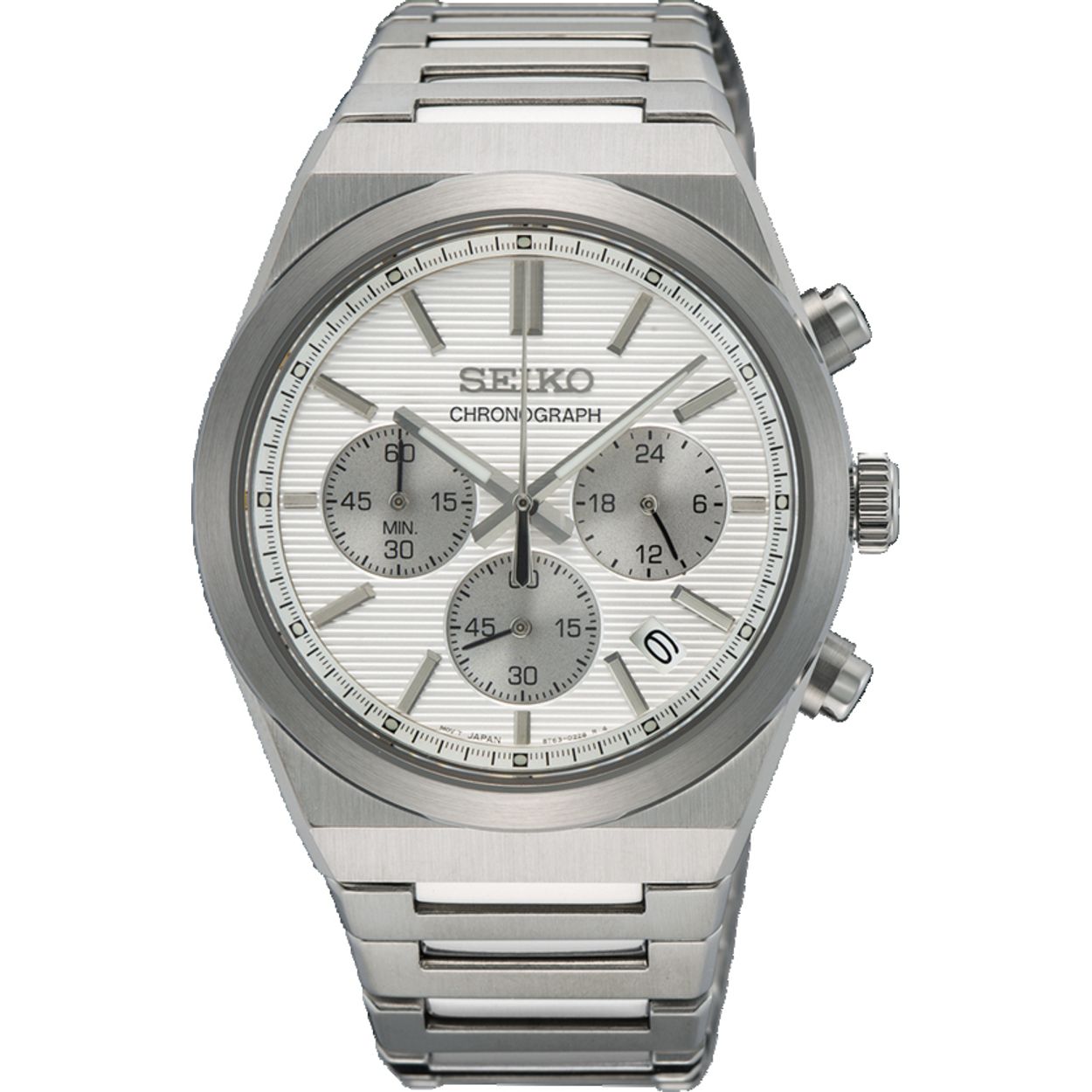 Dit is een herenhorloge van het merk Seiko. Het is een chronograaf horloge gemaakt van staal. De diameter van de kast is 40 mm en de kast is 11.5 mm dik.
De verdere specificaties van het horloge zijn als volgt:
Kastvorm: rond
Kastkleur: zilverkleurig
Kastmateriaal: staal
Bandbreedte: 20 mm
Bandlengte: 258 mm
Sluiting: vouwsluiting met drukker
Wijzerplaatkleur: wit
Glassoort: saffier glas
Waterdichtheid: 10 ATM
Techniek: quartz