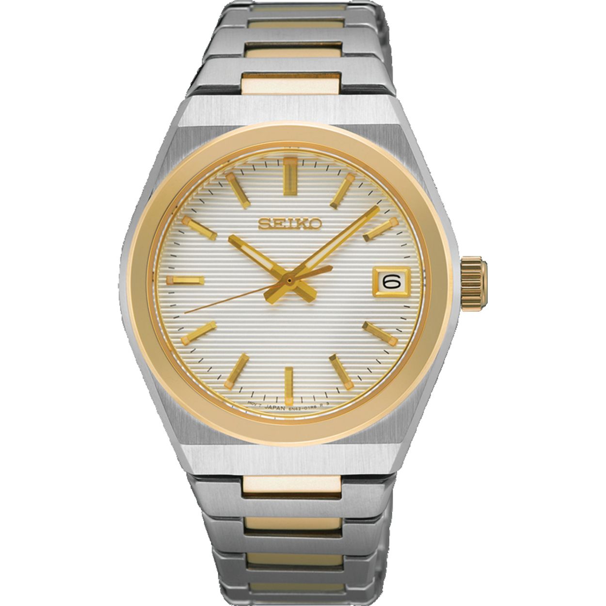 Dit is een dameshorloge van het merk Seiko. Het is een analoog horloge gemaakt van staal. De diameter van de kast is 34 mm en de kast is 8.2 mm dik.
De verdere specificaties van het horloge zijn als volgt:
Kastvorm: rond
Kastkleur: tweekleurig
Kastmateriaal: staal
Bandbreedte: 16 mm
Bandlengte: 224 mm
Sluiting: vouwsluiting met drukker
Wijzerplaatkleur: wit
Glassoort: saffier glas
Waterdichtheid: 10 ATM
Techniek: quartz