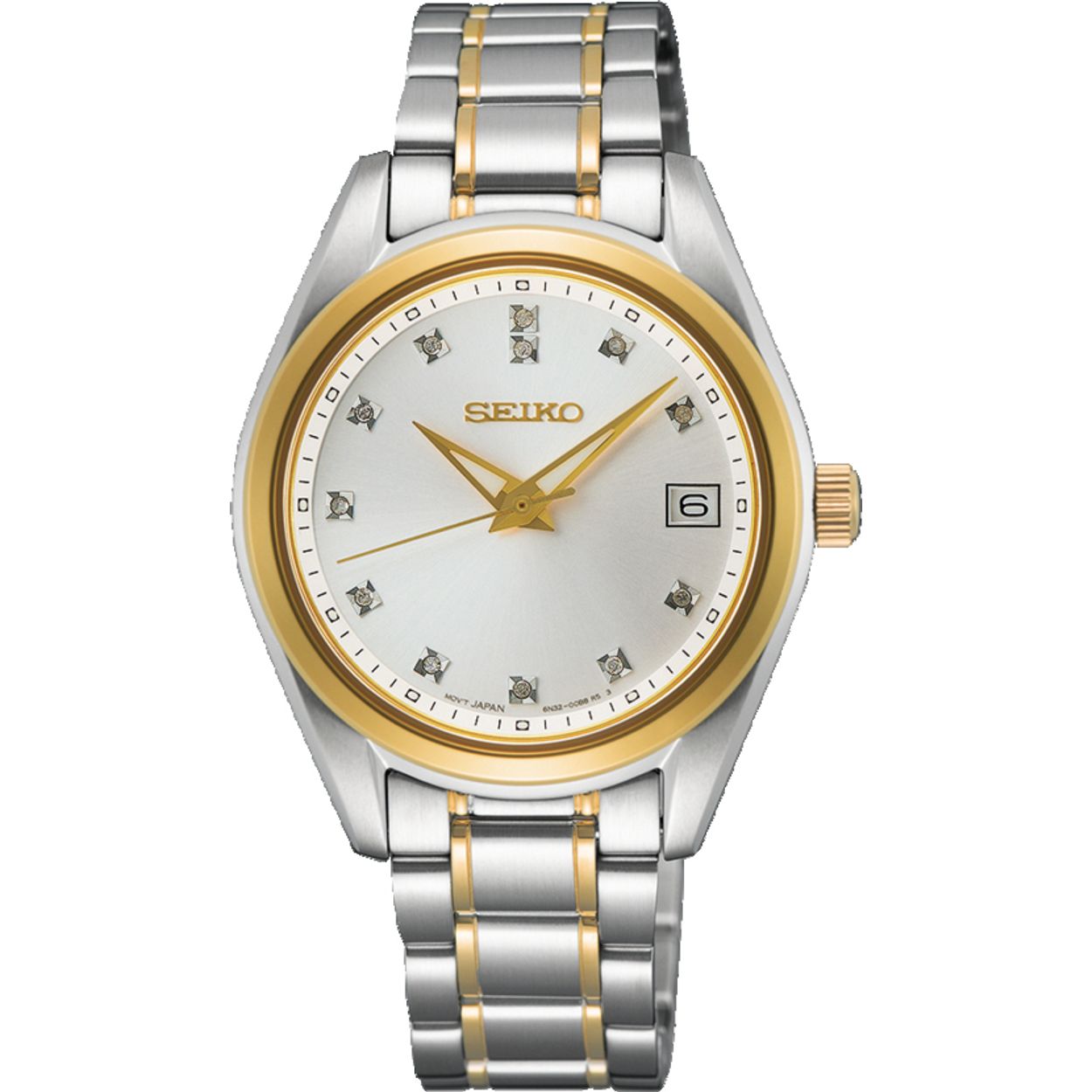 Dit is een dameshorloge van het merk Seiko. Het is een analoog horloge gemaakt van staal. De diameter van de kast is 32 mm en de kast is 8.2 mm dik.
De verdere specificaties van het horloge zijn als volgt:
Kastvorm: rond
Kastkleur: tweekleurig
Kastmateriaal: staal
Bandbreedte: 15 mm
Bandlengte: 222 mm
Sluiting: vouwsluiting met drukker
Wijzerplaatkleur: wit
Glassoort: saffier glas
Waterdichtheid: 10 ATM
Techniek: quartz