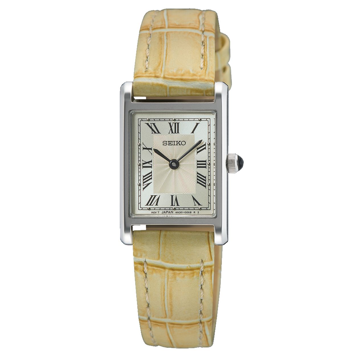 Dit is een dameshorloge van het merk Seiko. Het is een analoog horloge gemaakt van staal. De diameter van de kast is 28.4 mm en de kast is 4.88 mm dik.
De verdere specificaties van het horloge zijn als volgt:
Kastvorm: tonneau
Kastkleur: zilverkleurig
Kastmateriaal: staal
Bandbreedte: 13 mm
Bandlengte: 218.4 mm
Sluiting: gesp
Wijzerplaatkleur: crème
Glassoort: hardlex mineraal glas
Techniek: quartz