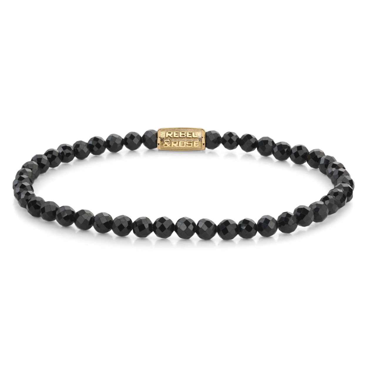 Armband van het merk Rebel & Rose. Black Glam Rocks Yellowgold - 4mm XS