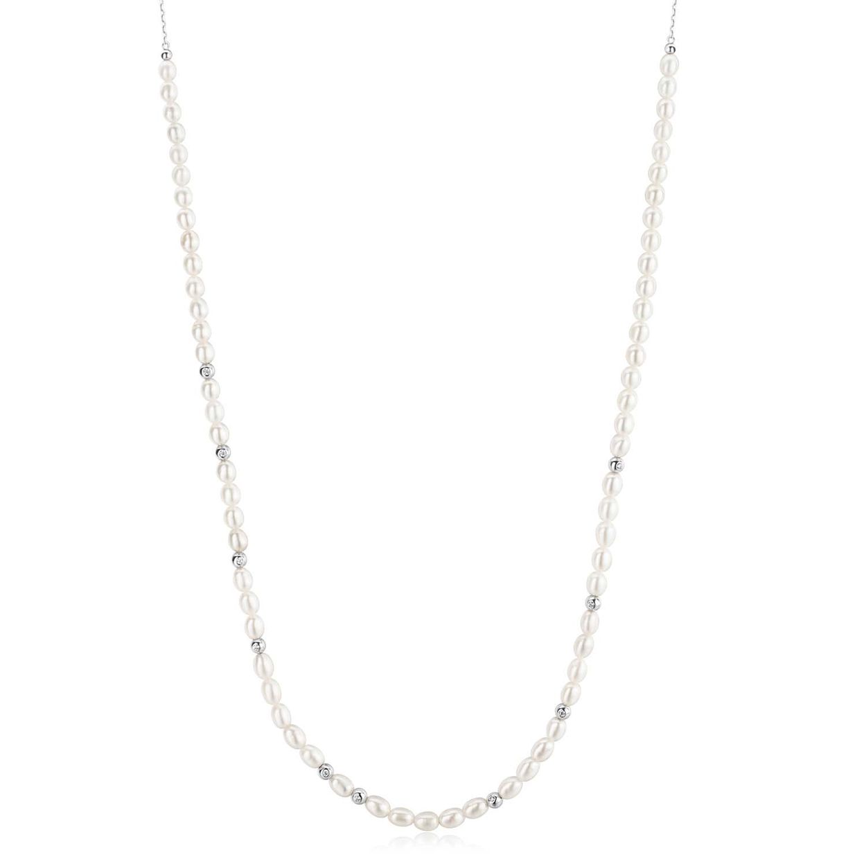 Zilveren parelcollier met zirkoon
lengte 66 cm