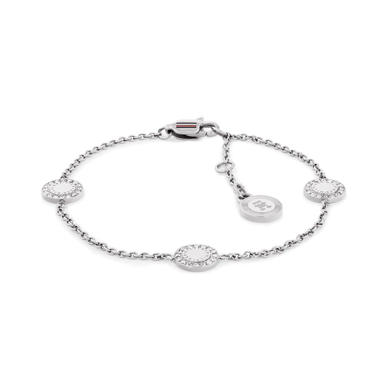 Tommy Hilfiger Jewels TJ2780904 Armband Dames Staal 19cm
Deze armband van Tommy Hilfiger uit de jewelry serie MINI CRISTALS met nr: TJ2780904 is een verfijnd model. De zilverkleurige stalen dames armband heeft een ankerschakel met meerdere plaatjes over de lengte verdeeld. In de rand van het plaatje zitten hele fijne kristallen op rij. De armband heeft diverse tussenoogjes waardoor hij op de lengte 16 tot 19cm te dragen is. Ook leuk te combineren met andere armbanden en sieraden van Tommy Hilfiger.

Het merk:
Tommy Hilfiger is wereldwijd één van de grootste designer lifestyle merken en is internationaal bekend om haar classic American cool stijl. De sieraden zijn voor dames en heren met een eigen stijl, die niet bang zijn om dit aan de wereld te laten zien.

Specificaties:
- Fijne schakelarmband zilverkleurig
- Materiaal: Staal
- Totale lengte 19cm
- Dames sieraad