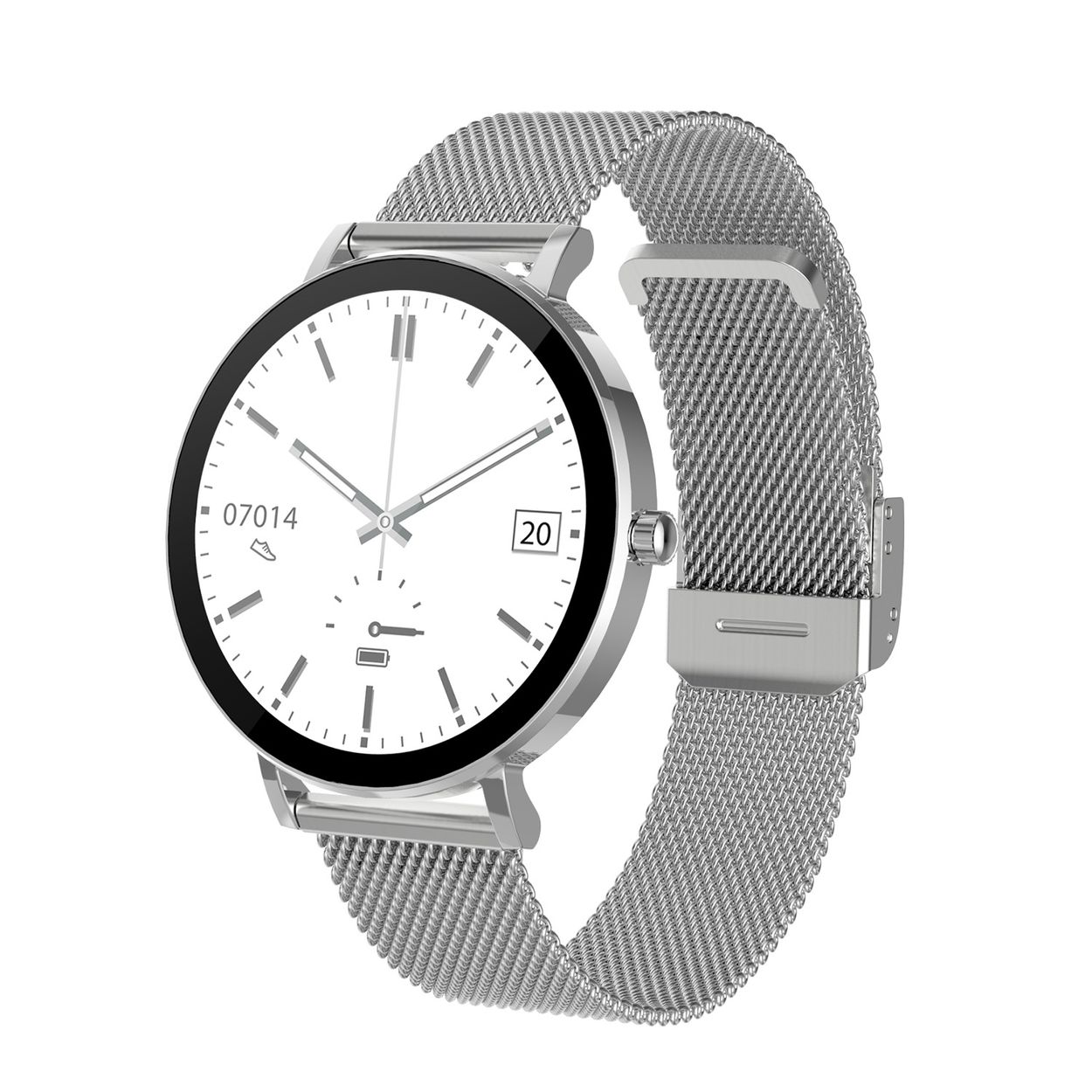 SMARTY2.0 SW079B Smartwatch Alloy Milanees 41mm
Dit Smarty Smartwatch horloge met nr: SW079B is een stap in de toekomst. De zilverkleurige ronde kast is gemaakt van metaal met een gehard glas. Aan de kast zit een zilverkleurige milanese band met een druksluiting. Het ronde horloge heeft een afmeting van 41mm en is spatwaterdicht. Dit dames model heeft een platte kast van 7,5mm . Deze smartwatch is sportief, stijlvol, maar zeker gebruiksvriendelijk. Om door apps, berichten en tekst te bladeren hoeft je alleen maar op het glas te tikken of de knop te gebruiken. 

Merk:
SMARTY2.0
Smartwatches verbinden je met de wereld. 
SMARTY2.0 biedt een brede keuze aan vormen en functionaliteiten. Een ronde of rechthoekige smartwatch? Eentje voor de smalle pols? Een ladies watch of een kids watch?  SMARTY2.0 heeft het allemaal.
De keuze qua functionaliteiten is onuitputtelijk: bluetooth bellen, stappenteller, hartslag- en bloeddrukmeter,  meerdere verschillende sporttrackers, menstruatie en ovulatie herinneringen, ingebouwde GPS, vind mijn smartphone en heel veel meer. Maak je eigen keuze.
Iedere SMARTY werkt zowel met iOS als met Android en is moeiteloos via een QR-code te koppelen met iedere mobiele telefoon. Misschien wel dé makkelijkste smartwatch voor iedereen.
SMARTY2.0 staat voor hoge kwaliteit in een betaalbaar prijssegment: € 79 - € 199.

Highlights:
- Geschikt voor Android en iOS  
- De Smartwatch heeft Bluetooth call 
- Hoge batterij efficientie
- 24 uur hartritme meting
- Bevat smart music 
- Door de verschillende meters en tellers is het mogelijk om onder andere de hartslag, stappen, snelheid, slaap, luchtdruk, stress, hoogte- en diepte te meten
- D.m.v. de ingebouwde GPS, is het mogelijk om offline te navigeren en achteraf je route terug te kijken (zonder dat de telefoon in de buurt is)
- Stof,- Waterdichtheid: IP68