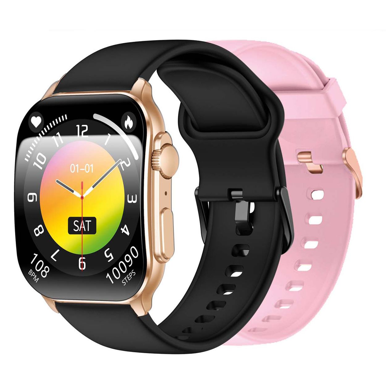 SMARTY2.0 SW080C Smartwatch Alloy Siliconen 46x37mm
Dit Smarty Smartwatch horloge met nr: SW080C is een stap in de toekomst. De rosékleurige kast is gemaakt van metaal met een gehard glas. Aan de kast zit een zwarte siliconen band met een gespsluiting. Het rechthoekige horloge heeft een afmeting van 46x37mm en is spatwaterdicht. Bij deze uitvoering krijg je een roze siliconen band kado. Deze smartwatch is sportief, stijlvol, maar zeker gebruiksvriendelijk. Om door apps, berichten en tekst te bladeren hoeft je alleen maar op het glas te tikken of de knop te gebruiken. 

Merk:
SMARTY2.0
Smartwatches verbinden je met de wereld. 
SMARTY2.0 biedt een brede keuze aan vormen en functionaliteiten. Een ronde of rechthoekige smartwatch? Eentje voor de smalle pols? Een ladies watch of een kids watch?  SMARTY2.0 heeft het allemaal.
De keuze qua functionaliteiten is onuitputtelijk: bluetooth bellen, stappenteller, hartslag- en bloeddrukmeter,  meerdere verschillende sporttrackers, menstruatie en ovulatie herinneringen, ingebouwde GPS, vind mijn smartphone en heel veel meer. Maak je eigen keuze.
Iedere SMARTY werkt zowel met iOS als met Android en is moeiteloos via een QR-code te koppelen met iedere mobiele telefoon. Misschien wel dé makkelijkste smartwatch voor iedereen.
SMARTY2.0 staat voor hoge kwaliteit in een betaalbaar prijssegment: € 79 - € 199.

Highlights:
- Geschikt voor Android en iOS  
- De Smartwatch heeft Bluetooth call 
- Hoge batterij efficientie
- 24 uur hartritme meting
- Bevat smart music 
- Door de verschillende meters en tellers is het mogelijk om onder andere de hartslag, stappen, snelheid, slaap, luchtdruk, stress, hoogte- en diepte te meten
- D.m.v. de ingebouwde GPS, is het mogelijk om offline te navigeren en achteraf je route terug te kijken (zonder dat de telefoon in de buurt is)
- Stof,- Waterdichtheid: IP68