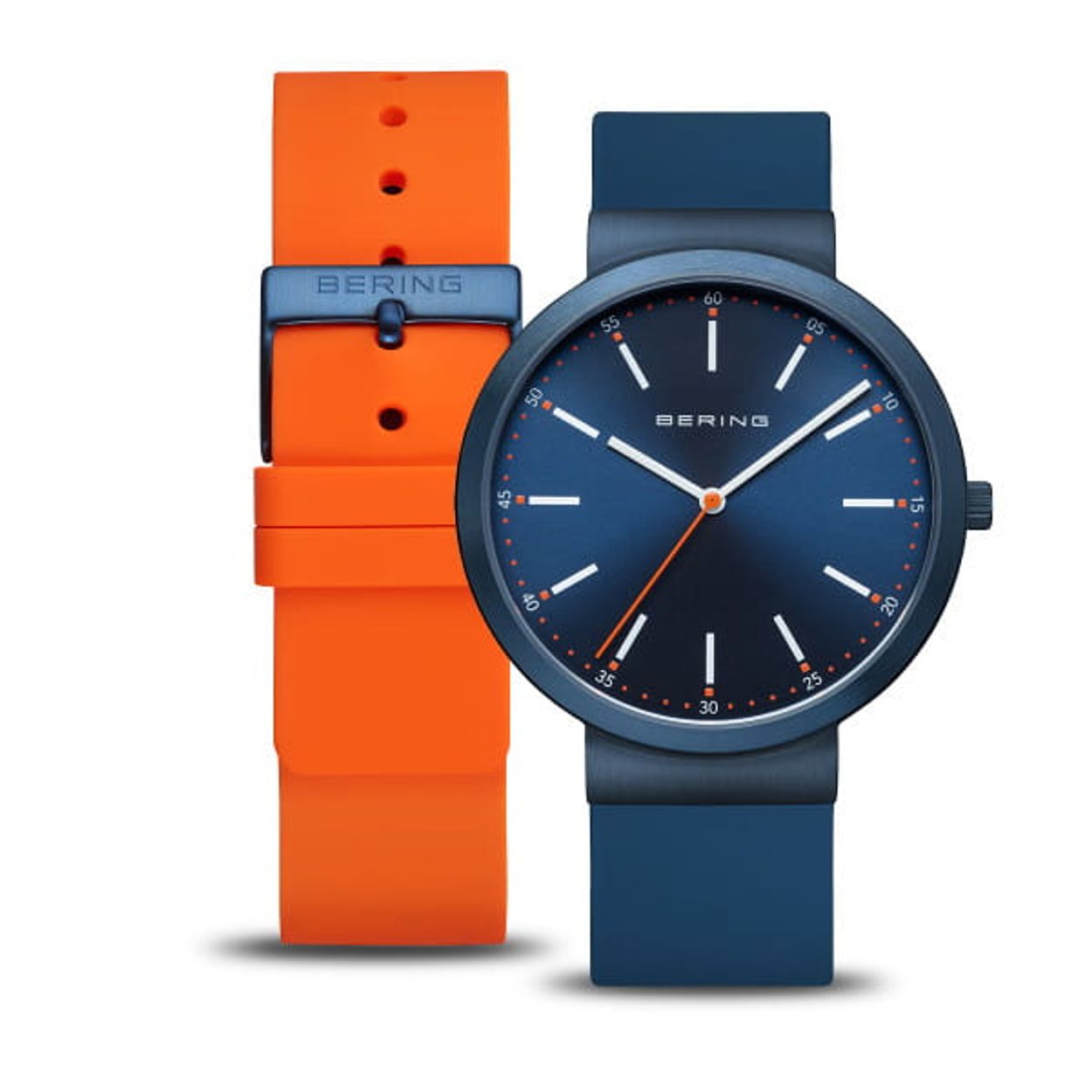Collectie:	Classic
Materiaal horlogeglas:	saffierglas plat
Uurwerk:	kwarts
Kleur horlogekast:	blauw gepolijst
Materiaal horlogekast:	roestvrij staal
Kleur horlogeband:	blauw of oranje
Materiaal horlogeband:	silicon
Kleur wijzerplaat:	blauw
Waterdichtheid:	3 ATM