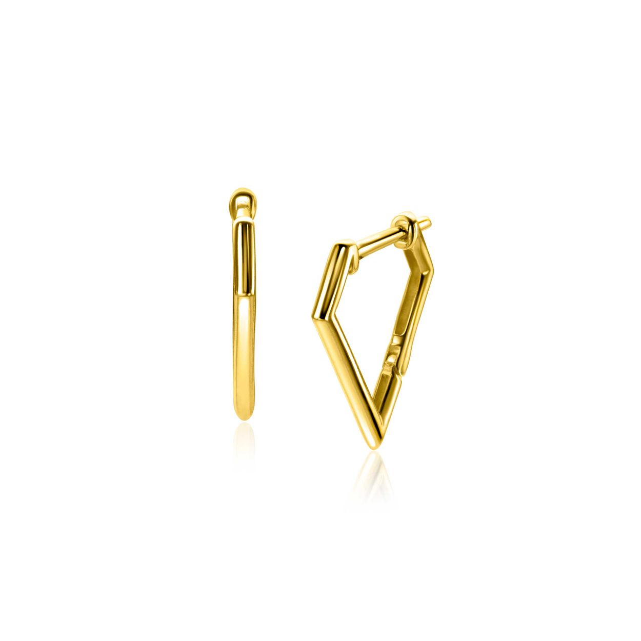 ZINZI Gold 14 karaat gouden oorringen in sierlijke diamantsvorm. Met luxe scharniersluiting. De oorringen hangen als een V-teken om je oorlel. Grootte 16mm met een 2mm brede buis . Vervaardigd van geheel 14 karaat goud (585).