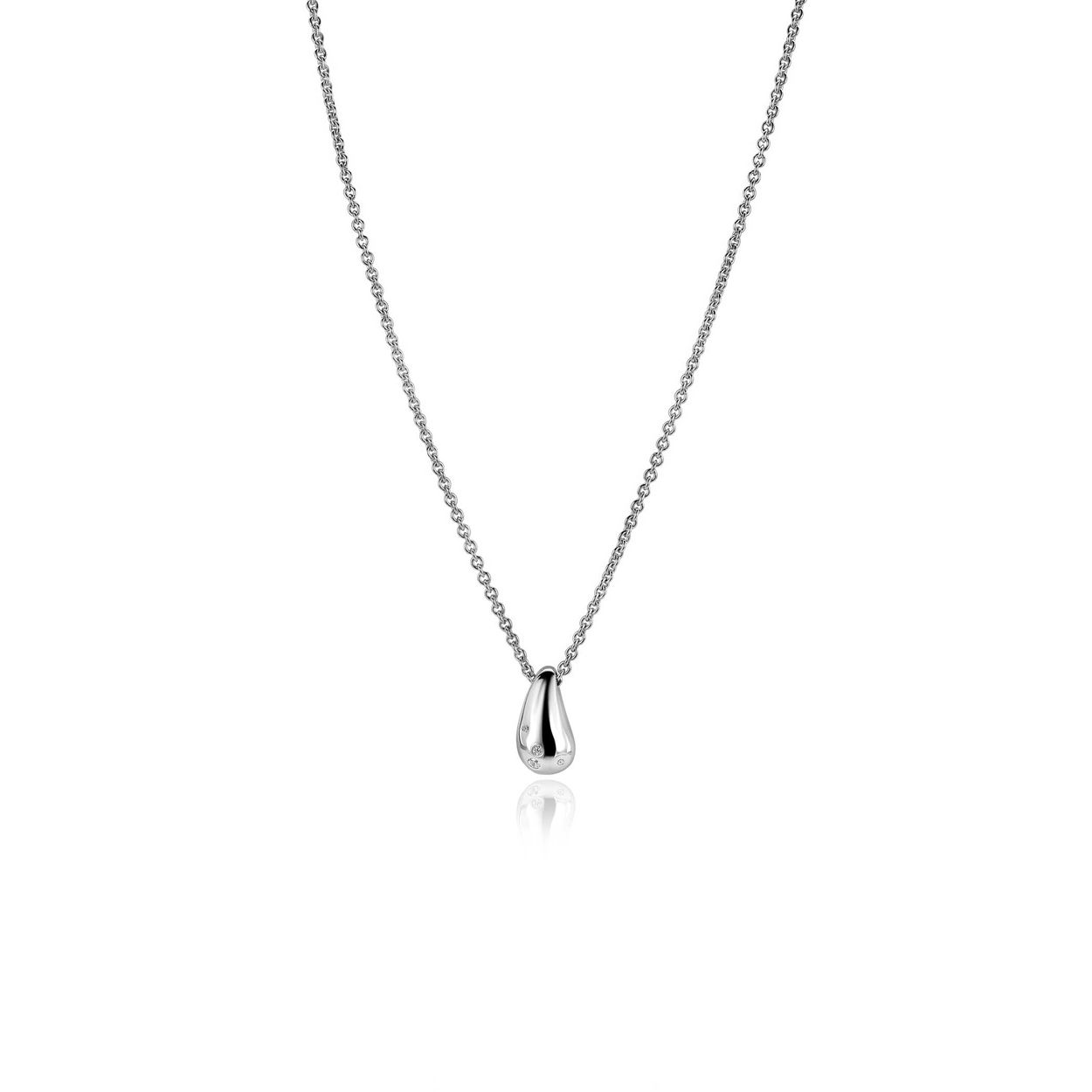 ZINZI zilveren schakel ketting met druppelvormige hanger (15mm) bezet met vier witte zirkonia's 42-45 cm ZIC2655