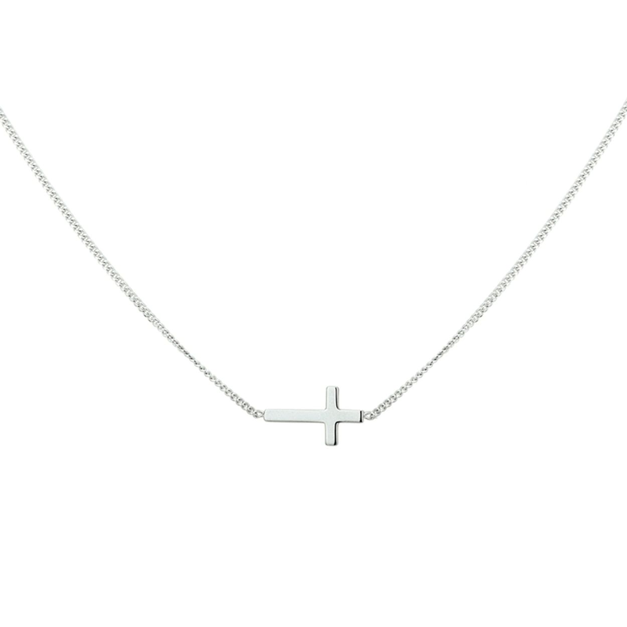 Gerhodineerd zilveren collier met een kruisje. De schakelbreedte is 1.0mm.