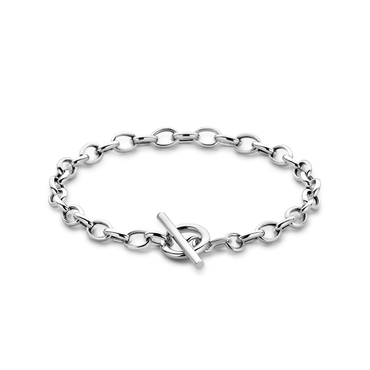 Gerhodineerd 925 zilveren armband uitgevoerd met een kapittelslot. De armband heeft een draaglengte van 18.5cm. De schakelbreedte is 5mm..