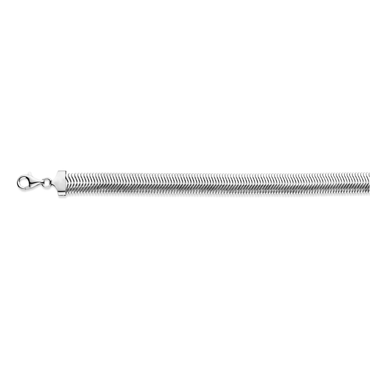 Gerhodineerd 925 zilveren slang bol met een breedte van 10mm. Uitgevoerd met een karabijnslot.