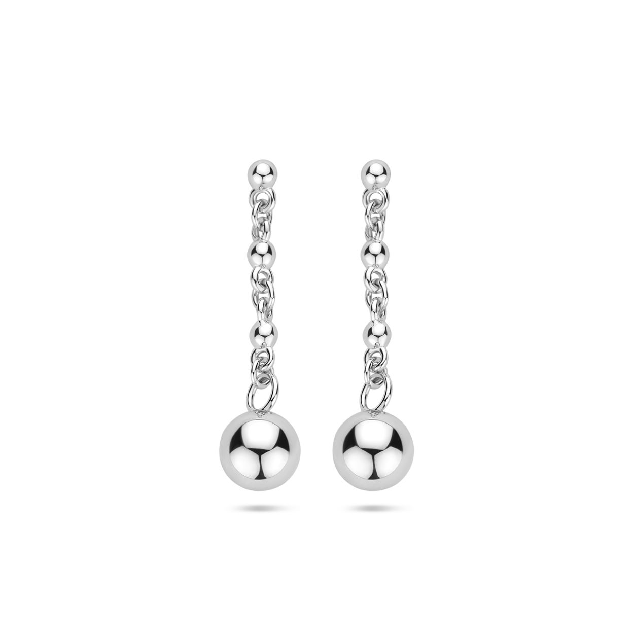 Gerhodineerd 925 zilveren oorhangers uitgevoerd met bolletjes. De oorhangers hebben een totale hoogte van 25mm.