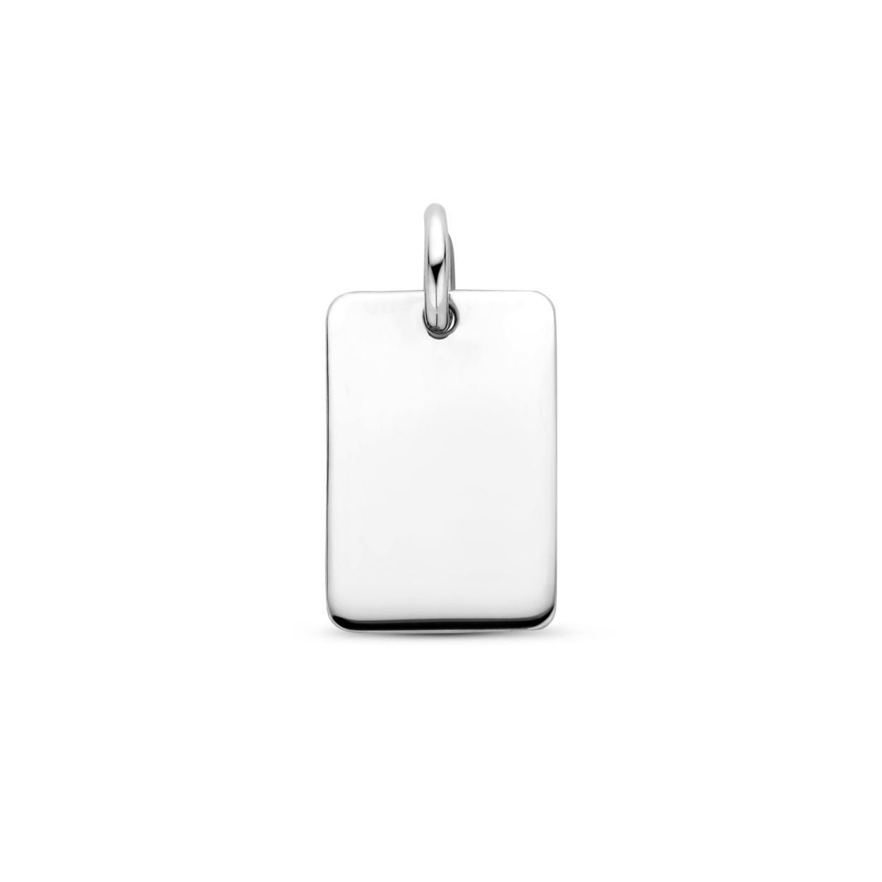 Gerhodineerd 925 zilveren graveerhanger met een totale hoogte van 19mm. Het graveerplaatje heeft een afmeting van 15x10mm.