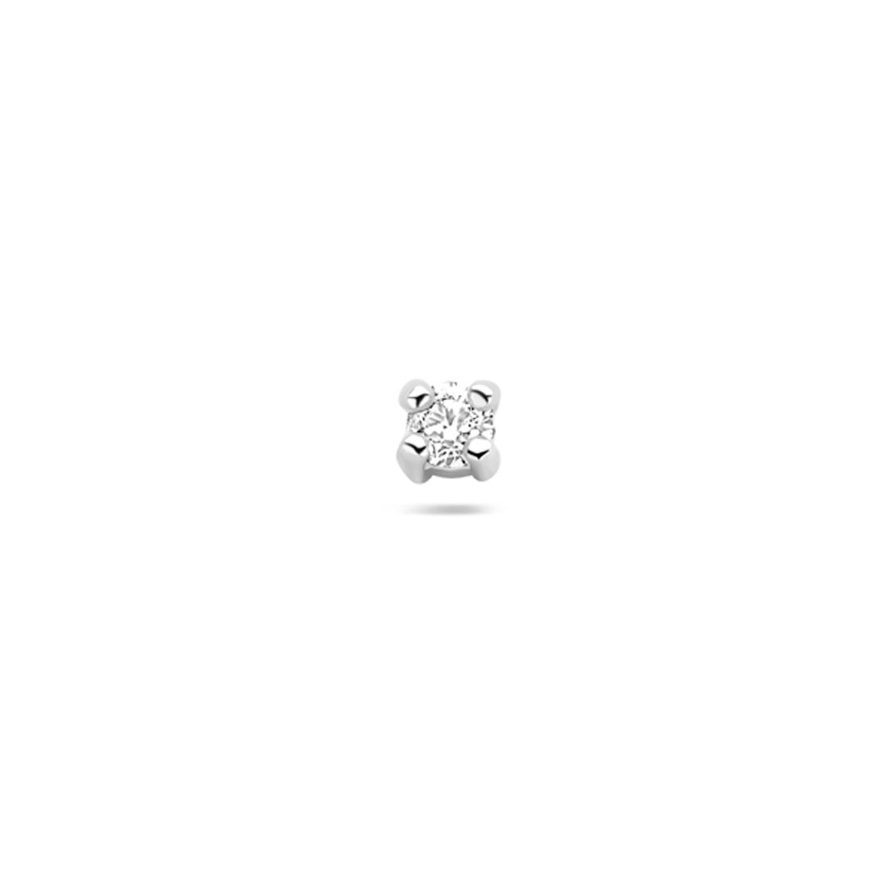 Gerhodineerd 925 zilveren flat back piercing met zirkonia en schroefdraad. Deze piercing heeft een buis lengte van 8mm en een buisdikte van 1mm. Let op, per stuk leverbaar.