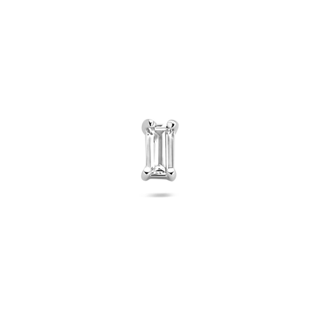 Gerhodineerd 925 zilveren flat back piercing met zirkonia en schroefdraad. Deze piercing heeft een afmeting van 4.5x3mm, een buis lengte van 9mm en een buisdikte van 1mm. Let op, per stuk leverbaar.