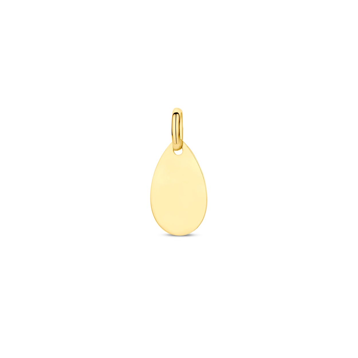 14k Geelgouden graveerhanger met een totale hoogte van 19mm.