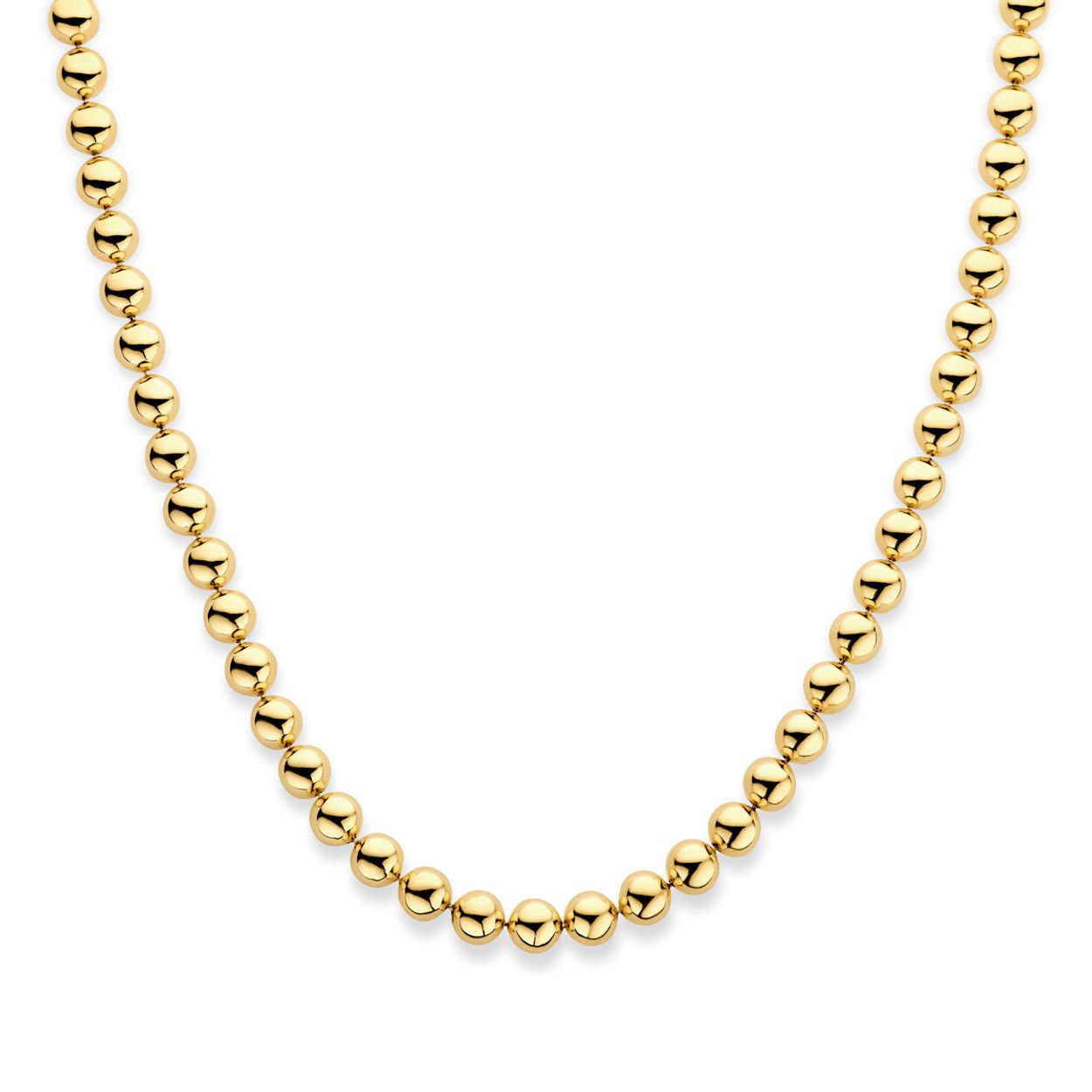 14k Geelgouden collier uitgevoerd met bolletjes van 10mm. Het collier heeft een draaglengte van 45cm.