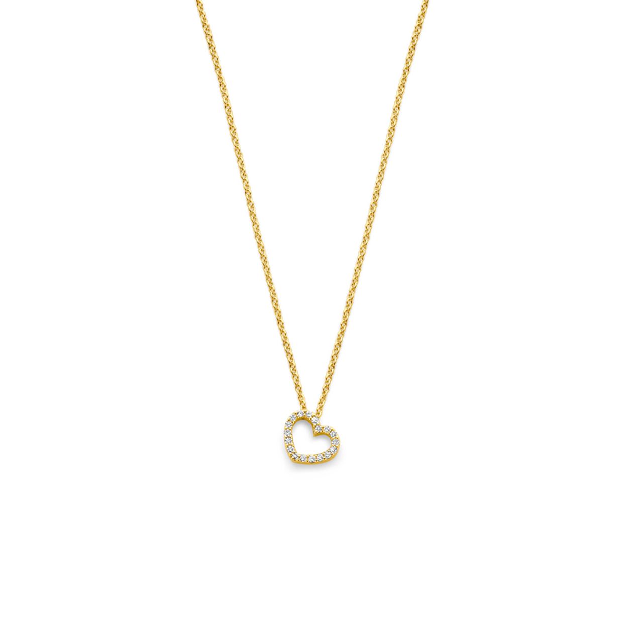 14k Geelgouden collier uitgevoerd met een hartje en diamant. Het collier heeft een draaglengte van 44cm. Het totale diamantgewicht 0.05ct.