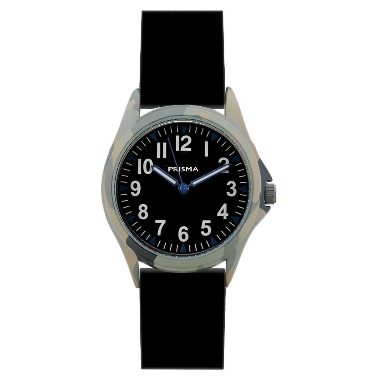Prisma Coolwatch horloge CW414 jongens kunststof 5 ATM  camouflage

Algemeen
Geslacht: jongens
Model: CW414

Voordelen
- band plastic/silicone zwart
- wijzerplaat zwart met witte cijfers (arabisch)
- duidelijke tijdsweergave
- waterdicht:5 ATM
- quartz
- maat kast 31,6mm (breedte) 8,6mm (dikte)

