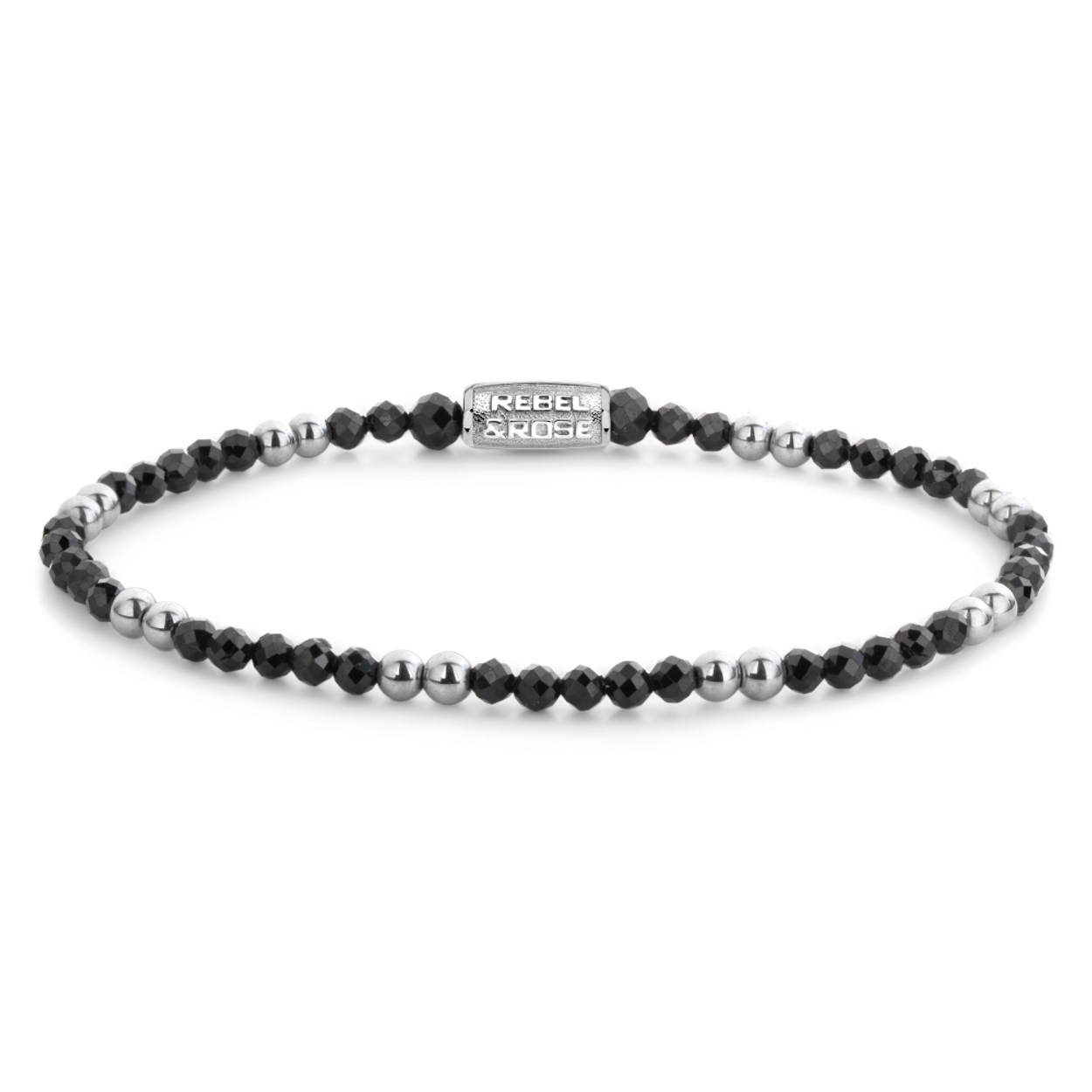 Armband van het merk Rebel & Rose. De armband heeft een hoogwaardige elastische stretch koord, met 3mm van Black Spinel, Hematiet.