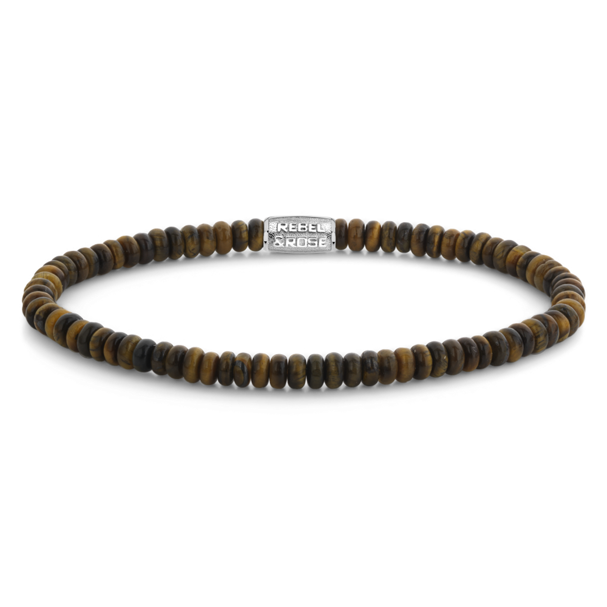Armband van het merk Rebel & Rose. De armband heeft een hoogwaardige elastische stretch koord, met 4mm van Tijgeroog geel bruin.