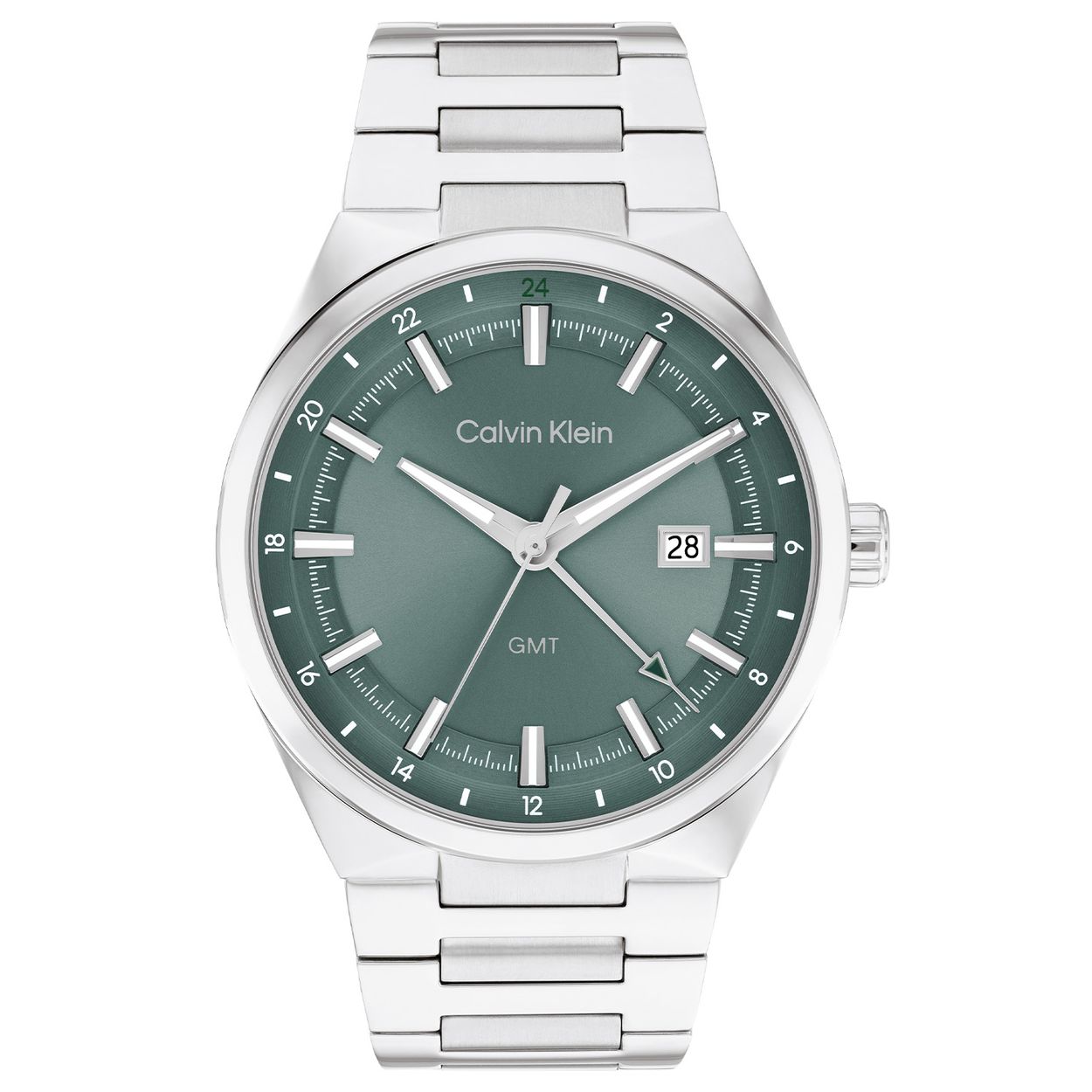 Calvin Klein CK25200492 Heren Distinguish Horloge 44mm
Dit Calvin Klein herenhorloge met nr CK25200492 is een stoer ontwerp. De ronde stalen kast heeft een glimmende bezel en een groene sunray wijzerplaat met een datum en een dubbele tijdsaanduiding, een GMT uurwerk. De wijzers en uurstrepen zijn ingelegd met lumibrite. Direcr aan de kast zit een stalen schakelband met een vouwsluiting. Het opvallende herenhorloge heeft een mineraalglas, een doorsnee van 44mm en is 3ATM.

OVER CALVIN KLEIN
Calvin Klein is een wereldwijd lifestylemerk dat gewaagde, vooruitstrevende idealen en een verleidelijke, vaak minimalistische, esthetiek nastreeft. Calvin Klein werd groot in de jaren 70 door haar mode- en merkjeans collecties. In de jaren 80 lanceerde Calvin Klein haar spraakmakende ondergoed dat uitdrukkelijk van logo &rsquo;s voorzien was. Vanwege het grote succes is het merk ook succesvol uitgerold in Accessoires, Parfums, Home, Brillen, Golf, Horloges en Sieraden.
Sinds de oprichting in 1968 door Calvin Klein, heeft het merk haar reputatie opgebouwd als leider in de Amerikaanse mode, dankzij een cleane esthetiek en innovatieve ontwerpen. Calvin Klein wil haar publiek verleiden en inspireren door middel van provocerende beelden en opvallende ontwerpen die prikkelen. 

SPECIFICATIES:
- Mineraalglas
- Stalen kast
- Groene wijzerplaat 
- Stalen schakelband
- Ronde kastvorm, &Oslash; 44mm
- GMT tijd
- 3ATM