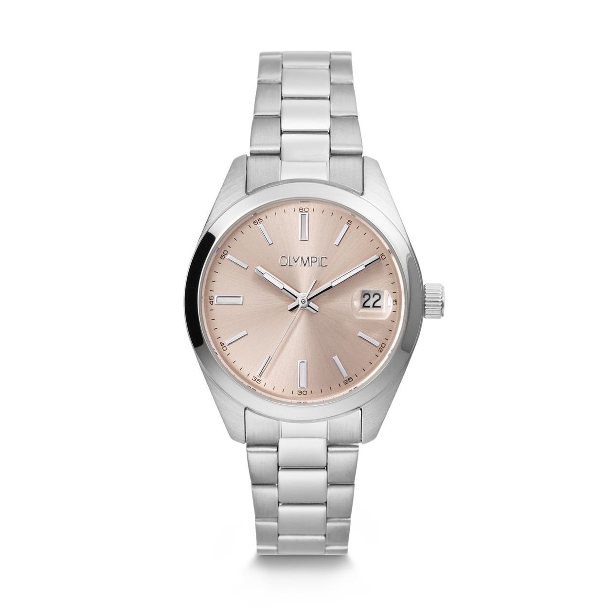 Olympic OL75DSS002 Louise Horloge Dames Staal 33mm 
Dit unieke Olympic horloge met artikelnummer: OL75DSS002 is een classic dameshorloge. Het horloge heeft een stalen kast met een glanzende bezel, een roze wijzerplaat met streepjes als uursaanduiding en een datum. Aan de kast zit een stalen schakelband met een vouwsluiting. Het horloge heeft een mineraalglas, een doorsnee van 33mm en is 5ATM.

Het merk:
Het Nederlandse horlogemerk Olympic levert stoere chronografen, slimline series, digitale uurwerken en elegante dameshorloges. De prijs-kwaliteitverhouding staat bij Olympic hoog in het vaandel met prijzen die uiteenlopen van € 34,95 tot en met € 159,00.

100% Nederlands ontwerp, waterdicht en standaard 3 jaar fabrieksgarantie.

Specificaties:
- Ronde kast Ø 33mm
- Stalen horlogekast
- Roze wijzerplaat
- Stalen schakelband
- 5ATM 
- Standaard 3 jaar fabrieksgarantie
- Mineraalglas
