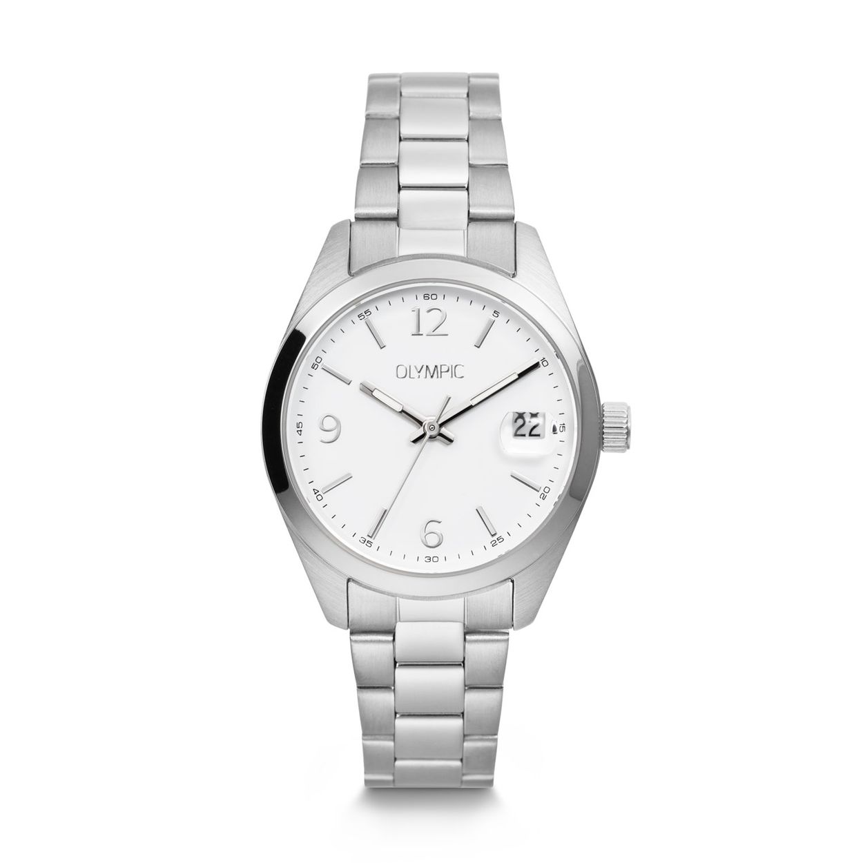 Olympic OL75DSS005 Louise Horloge Dames Staal 33mm 
Dit unieke Olympic horloge met artikelnummer: OL75DSS005 is een classic dameshorloge. Het horloge heeft een stalen kast met een glanzende bezel, een witte wijzerplaat met streepjes als uursaanduiding en een datum. Aan de kast zit een stalen schakelband met een vouwsluiting. Het horloge heeft een mineraalglas, een doorsnee van 33mm en is 5ATM.

Het merk:
Het Nederlandse horlogemerk Olympic levert stoere chronografen, slimline series, digitale uurwerken en elegante dameshorloges. De prijs-kwaliteitverhouding staat bij Olympic hoog in het vaandel met prijzen die uiteenlopen van € 34,95 tot en met € 159,00.

100% Nederlands ontwerp, waterdicht en standaard 3 jaar fabrieksgarantie.

Specificaties:
- Ronde kast Ø 33mm
- Stalen horlogekast
- Witte wijzerplaat
- Stalen schakelband
- 5ATM 
- Standaard 3 jaar fabrieksgarantie
- Mineraalglas
