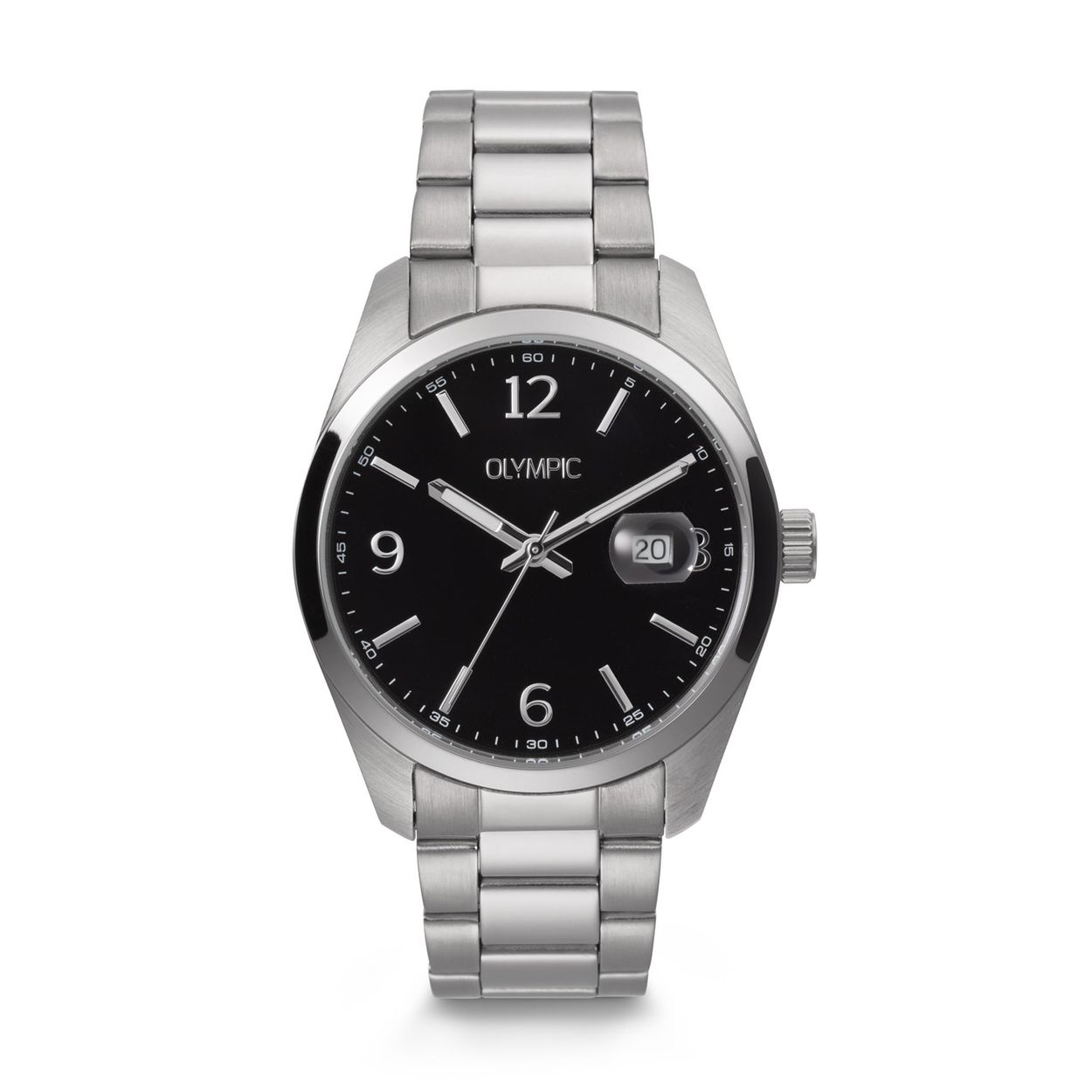 Olympic OL75HSS003 Louis Horloge Heren Staal 39mm 
Dit unieke Olympic horloge met artikelnummer: OL75HSS003 is een classic herenhorloge. Het horloge heeft een stalen kast met een glanzende bezel, een zwarte wijzerplaat met streepjes als uursaanduiding en een datum. Aan de kast zit een stalen schakelband met een vouwsluiting. Het horloge heeft een mineraalglas, een doorsnee van 39mm en is 5ATM.

Het merk:
Het Nederlandse horlogemerk Olympic levert stoere chronografen, slimline series, digitale uurwerken en elegante dameshorloges. De prijs-kwaliteitverhouding staat bij Olympic hoog in het vaandel met prijzen die uiteenlopen van € 34,95 tot en met € 159,00.

100% Nederlands ontwerp, waterdicht en standaard 3 jaar fabrieksgarantie.

Specificaties:
- Ronde kast Ø 39mm
- Stalen horlogekast
- Zwarte wijzerplaat
- Stalen schakelband
- 5ATM 
- Standaard 3 jaar fabrieksgarantie
- Mineraalglas