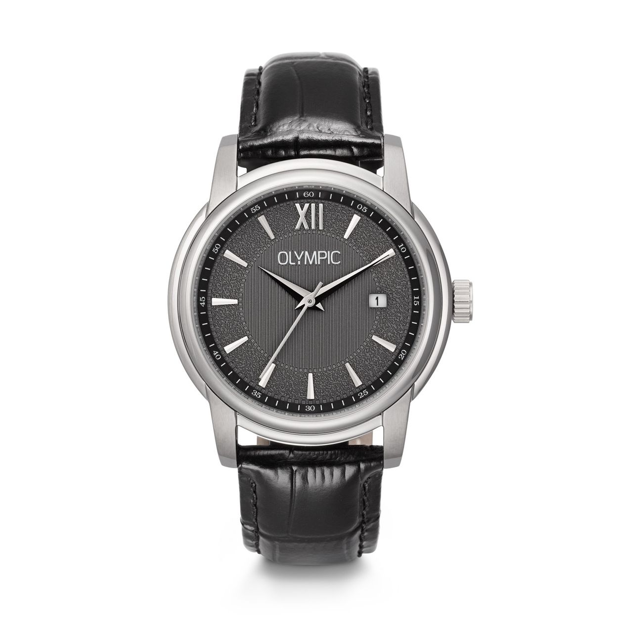 Olympic OL89HSL059 Victor Horloge Heren Staal 39mm 
Dit unieke Olympic horloge met artikelnummer: OL89HSL059 is een classic herenhorloge. Het horloge heeft een ronde stalen kast met een grijze bewerkte wijzerplaat met streepjes als uursaanduiding en een datum. Aan de kast zit een zwarte krokoprint lerenband met een gespsluiting. Het horloge heeft een mineraalglas, een doorsnee van 39mm en is 5ATM.

Het merk:
Het Nederlandse horlogemerk Olympic levert stoere chronografen, slimline series, digitale uurwerken en elegante dameshorloges. De prijs-kwaliteitverhouding staat bij Olympic hoog in het vaandel met prijzen die uiteenlopen van € 34,95 tot en met € 159,00.

100% Nederlands ontwerp, waterdicht en standaard 3 jaar fabrieksgarantie.

Specificaties:
- Ronde kast Ø 39mm
- Stalen horlogekast
- Grijze wijzerplaat
- Zwarte lerenband
- 5ATM 
- Standaard 3 jaar fabrieksgarantie
- Mineraalglas