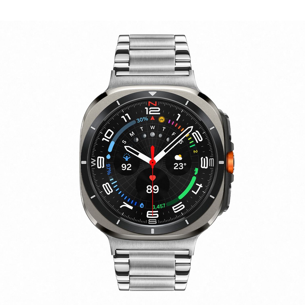 Samsung Galaxy Watch Ultra LTE Zilverkleurig 47mm 
De Galaxy Watch combineert de uitstraling van een luxe horloge met de geavanceerde functies van de SAMSUNG smartwatches. De Galaxy Watch Ultra is de smartwatch met Wear OS van SAMSUNG en heeft genoeg power voor de hele dag dankzij de 3nm-processor. Navigeer nauwkeurig met Dual-Frequency GPS. Houd je hartslag, work-outs en slaap bij met de geavanceerde BioActive Sensor. Galaxy AI gebruikt deze gegevens om waardevolle inzichten over je gezondheid te geven en je welzijn te verbeteren met Energy Score en Wellness Tips. De Galaxy Watch is niet alleen zeer stijlvol, maar ook gebruiksvriendelijk. Nooit meer verdwaald dankzij onze nauwkeurigste gps ooit op een Galaxy Watch. De Galaxy Watch is stof- en spatwaterdicht en 10ATM gecertificeerd. De extra features, zoals het kompas, hartritme sensor, cycles meter, slaapmeter en nog heel veel meer maken de Galaxy Watch Ultra nog completer.

De Galaxy Watch heeft een Always On-display, waardoor je geen knop hoeft in te drukken om de tijd weer te geven. Het Super AMOLED-display kan ingesteld worden op een continue tijdsweergave, zodat dag en nacht te zien is hoe laat het is.

Highlights:
- Geschikt voor Android  
- De Galaxy Watch Ultra heeft een IP68-certificering. Het horloge is 10ATM
- Dankzij de ingebouwde speaker en microfoon, kan er ook gebeld worden met het horloge
- Ontvang alle berichten van je telefoon op je horloge en reageer direct met quick reply’s
- Herkent meer dan 90 verschillende activiteiten
- Door de verschillende meters en tellers is het mogelijk om onder andere de hartslag, stappen, snelheid, slaap, luchtdruk, stress, hoogte- en diepte te meten
- D.m.v. de ingebouwde GPS, is het mogelijk om offline te navigeren (zonder dat de telefoon in de buurt is)
- Luister zonder smartphone naar muziek met Spotify premium
- Contactloos betalen met de LTE modellen
- Virtueel voice assistent
- NFC contactloze communicatie