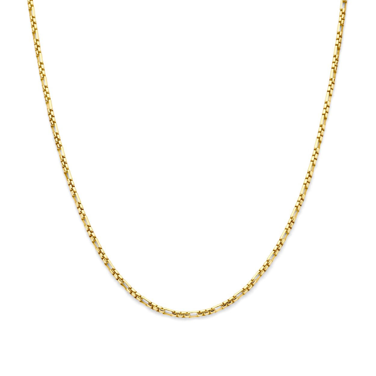 14k Geelgouden collier met een kern van 925 zilver. Het collier heeft een schakelbreedte van 3,0mm en een draaglengte van 45cm. Uitgevoerd met karabijnsluiting.