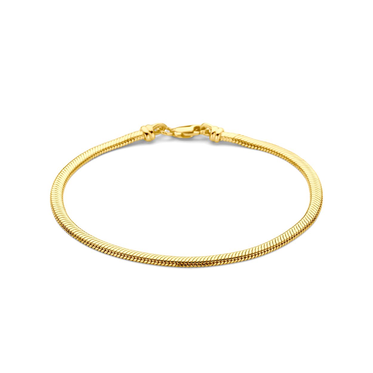 14k Geelgouden armband met een kern van 925 zilver. De armband heeft een schakelbreedte van 3.3mm en een draaglengte van 19cm. Uitgevoerd met karabijnsluiting.