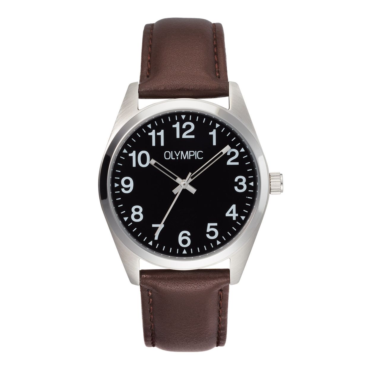 Olympic OL89HSL062 Marcel Horloge Staal 38mm 
Dit unieke Olympic horloge met artikelnummer: OL89HSL062 is een herenhorloge met een classic sportieve uitstraling. Het horloge heeft een ronde stalen kast met een zwarte wijzerplaat met Arabische cijfers en opengewerkte wijzers. Aan de kast zit een bruine lerenband met een gespsluiting. Het horloge heeft een mineraalglas, een doorsnee van 38mm en is 5ATM.

Het merk:
Een mooi horloge hoeft niet duur te zijn! Het Nederlandse horlogemerk Olympic levert stoere chronografen, slimline series, digitale uurwerken en elegante dameshorloges. De prijs-kwaliteitverhouding staat bij Olympic hoog in het vaandel met prijzen die uiteenlopen van &euro; 34,95 tot en met &euro; 169,00.

100% Nederlands ontwerp, waterdicht en standaard 3 jaar fabrieksgarantie.

Specificaties:
- Ronde kast &Oslash; 38mm
- Stalen horlogekast
- Zwarte wijzerplaat
- Bruine lerenband
- 5ATM 
- Standaard 3 jaar fabrieksgarantie
- Mineraalglas