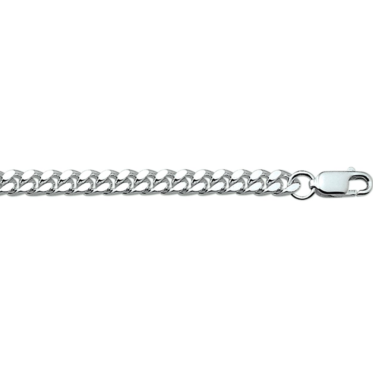 Zilveren lengte artikel met geslepen gourmette schakel. De schakelbreedte is 4.8mm.