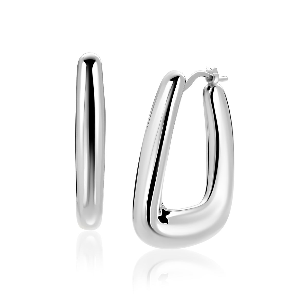 33mm ZINZI zilveren oorringen met brede buis en rechthoekig model, handige bovensluiting  ZIO2748