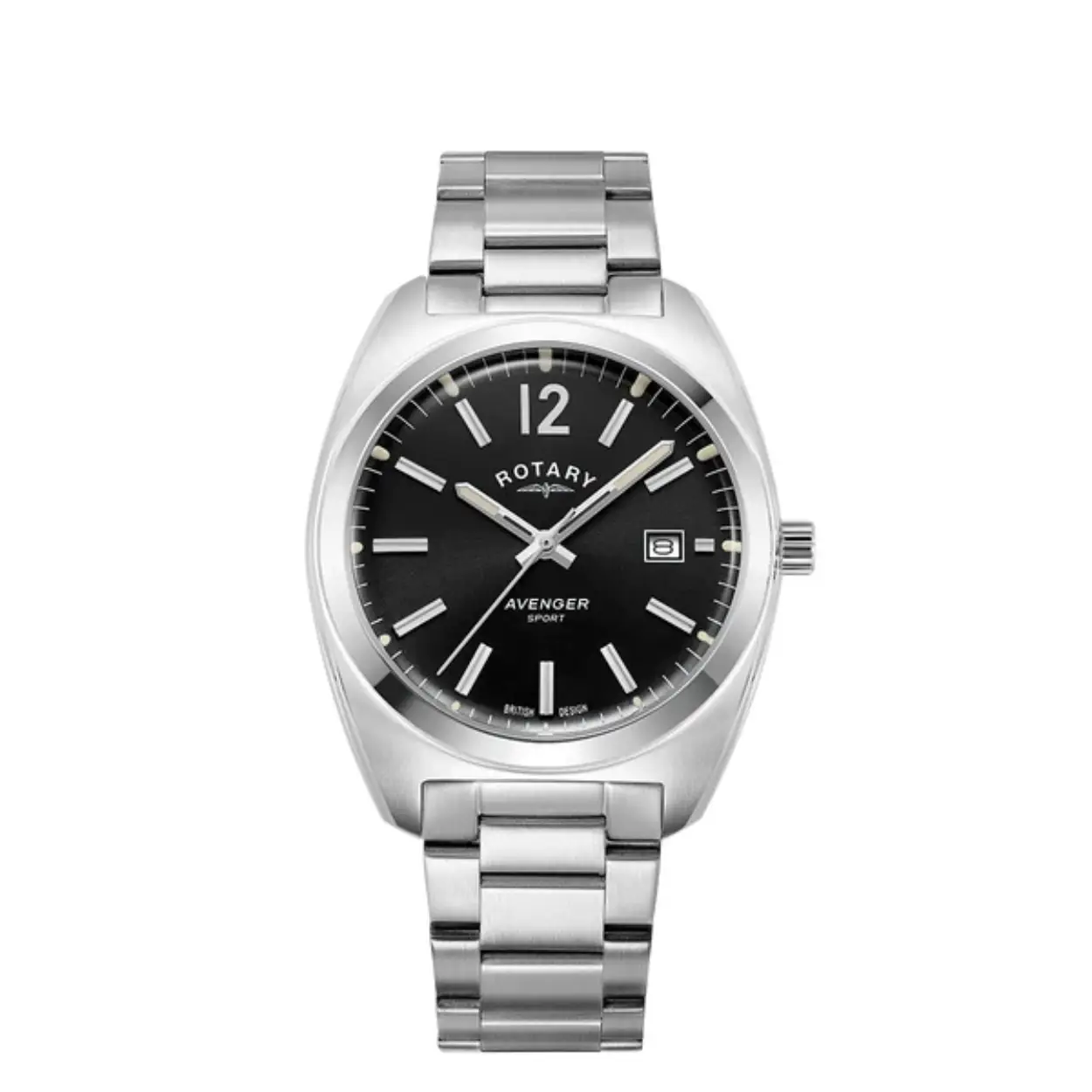 Carrying a racing retro aesthetic, this Rotary Sport features a stainless steel 38mm vintage look case which frames a black sunray dial with a date window. Bubble mineral glass married with the smooth dynamic curved side of the case reinstates the sport's nod to the past. This timepiece features applied indices and Arabic numerals at 12; and comes with a 3 link stainless steel bracelet. This unique, quartz watch family is water resistant up to 50m. Fusing both sport and style, the Rotary Sport draws on our rich heritage from the 1960s, blending speed and excitement with a touch of luxury.