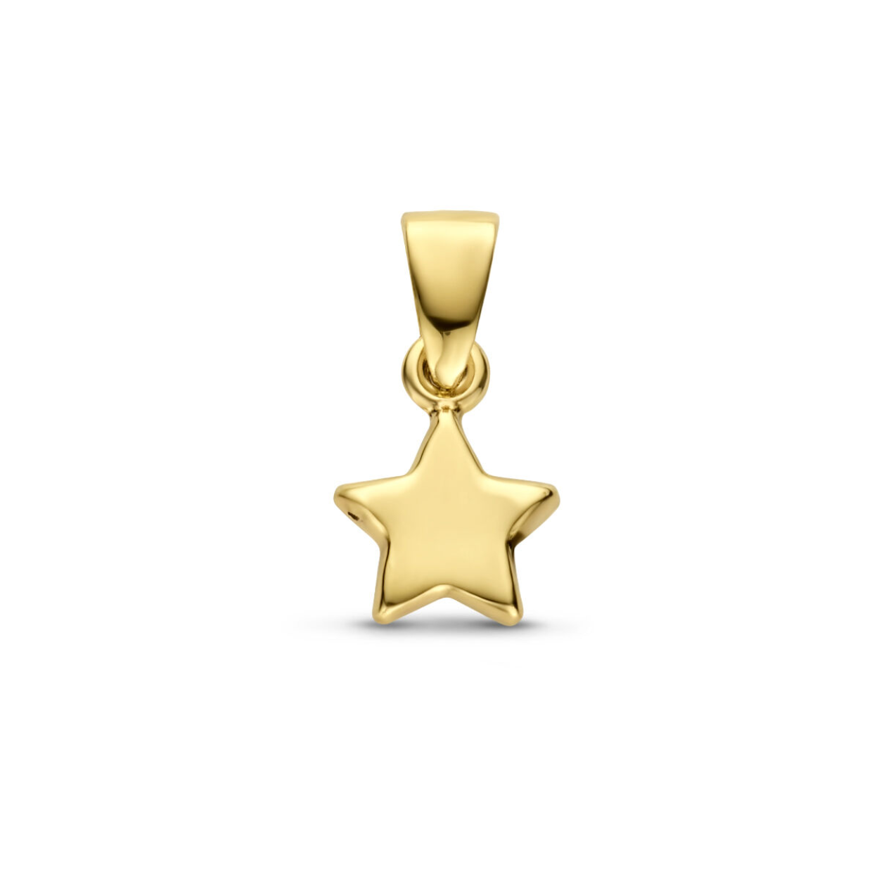 14k Geelgouden hanger met een ster. De hanger heeft een totale hoogte van 14mm.