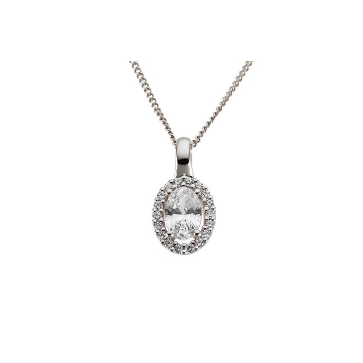 Wit gouden hanger, ovaalvormig, met zirkonium steentjes
Afmetingen: 13,7 mm x 7 mm
Bijhorende ring en oorstekers ook verkrijgbaar
De prijs kan variëren naargelang de goudprijs