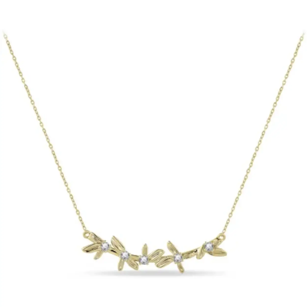 14k geelgouden collier met zirkonia's. Het collier heeft een lengte van 38cm met een extra extensie van 4cm