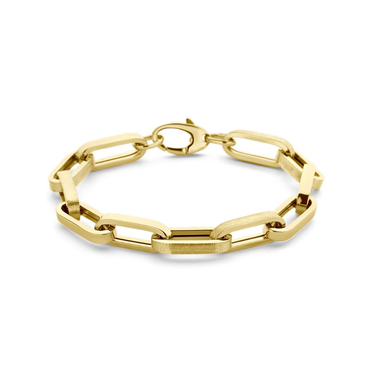 14k Geelgouden armband met een draaglengte van 20cm. De armband heeft een schakelbreedte van 4.55mm en is uitgevoerd met veerringsluiting