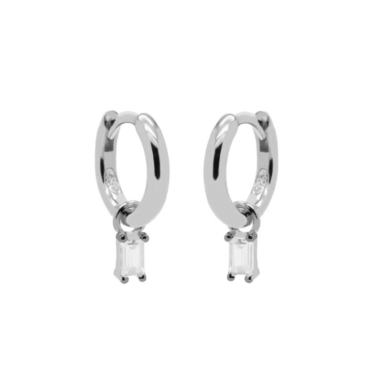 Hinged Hoops Zirconia Square Baguette Silver