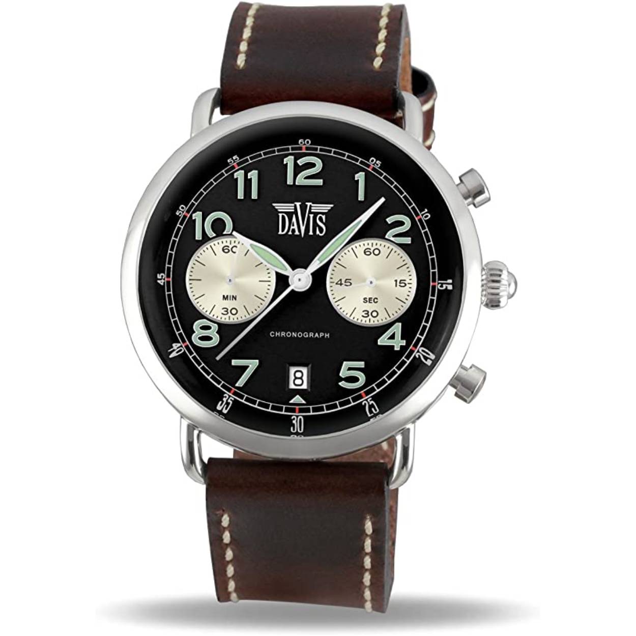 Staal herenhorloge met chronograaf en datum.