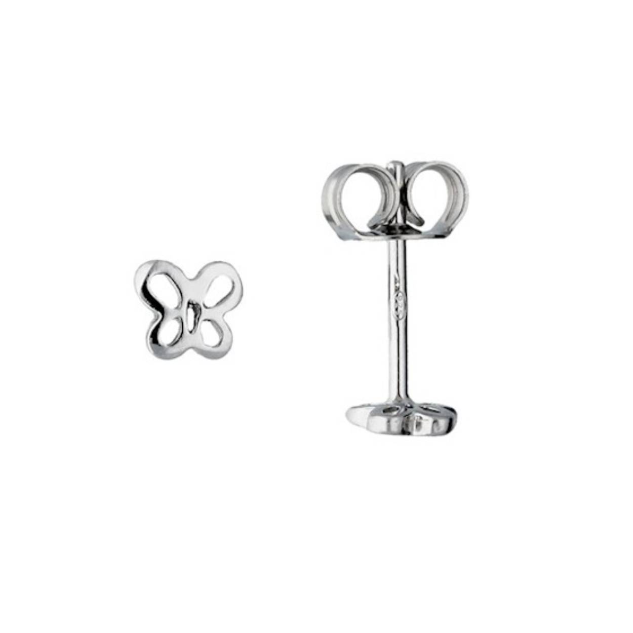 Zilveren oorknopjes in de vorm van een vlinder.