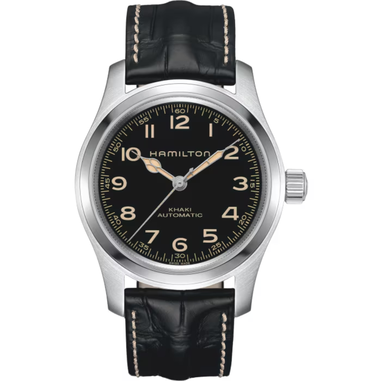 Combineer de iconische Khaki Field Murph 42mm met een horlogeband naar keuze uit deze speciale set, compleet met een elegante leren horlogeband en een fijne roestvrijstalen horlogeband. Hamilton vertrouwt op uitgebreide know-how en hoogstaand vakmanschap en streeft naar uitmuntendheid, met een bijzondere focus op duurzaamheid en oog voor detail. Terwijl de duurzame leren horlogebanden een tijdloze en robuuste look creëren, geven de metalen horlogebanden, ontworpen voor comfort en veelzijdigheid, uw horloge een verfijnde en elegante uitstraling.