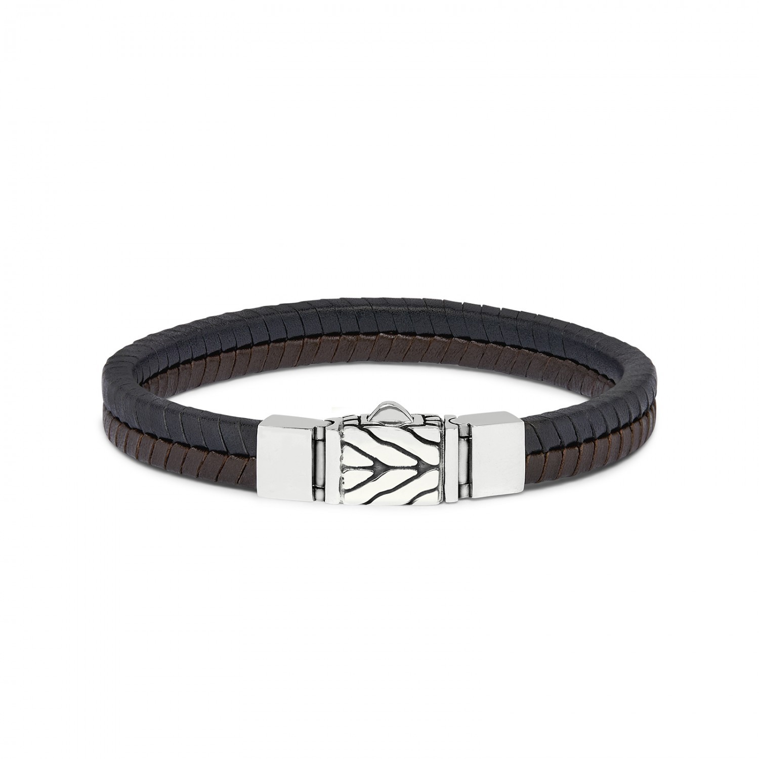 lederen Silk armband, model 157 bruin/zwart 19cm