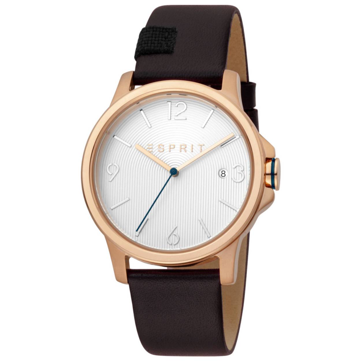 Dit heren horloge is van het merk Esprit. Het is een quartz horloge met een datum aanduiding. De band is gemaakt van lederen. De diameter van de kast is 39mm.