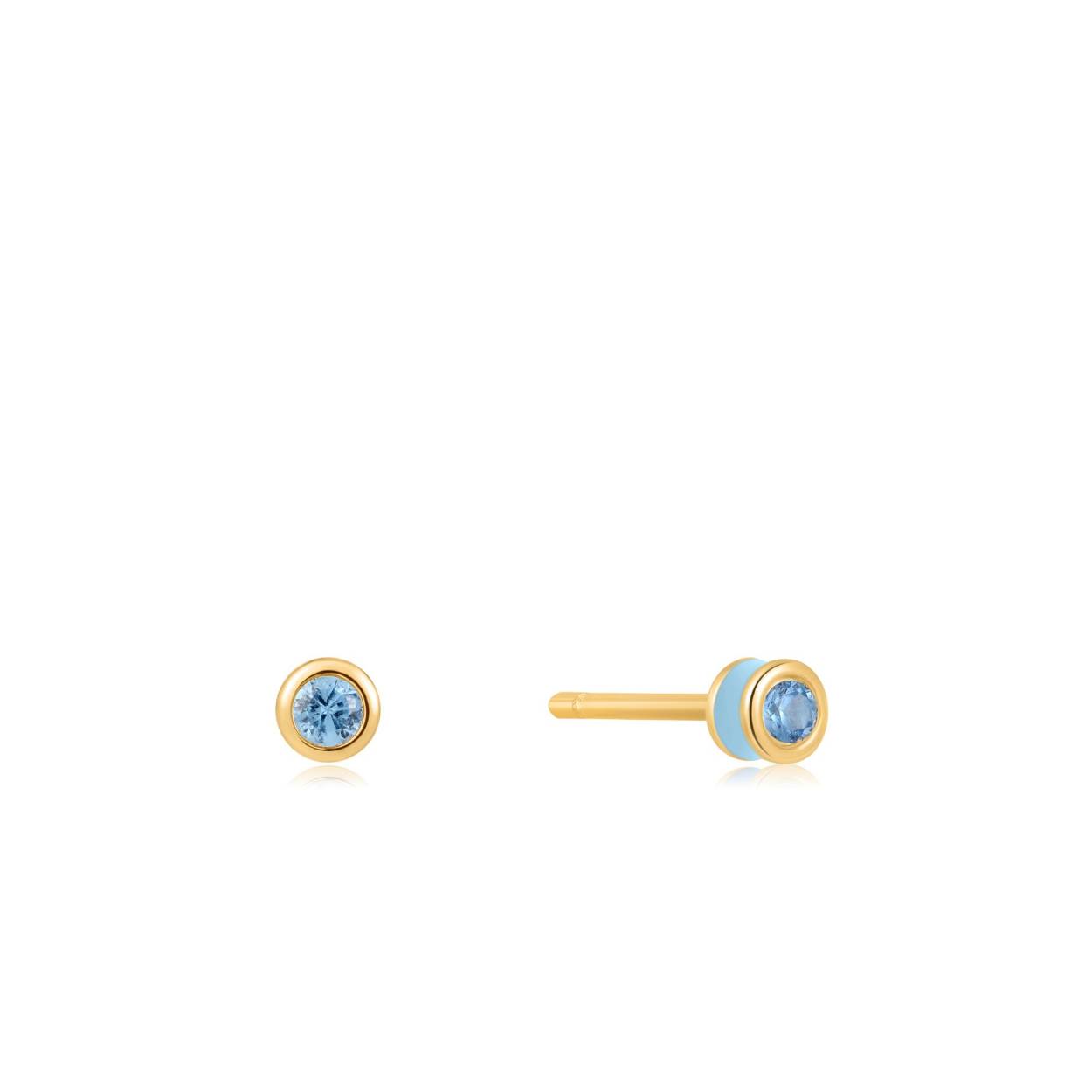 AHE028-01G Blue Enamel Gold Stud